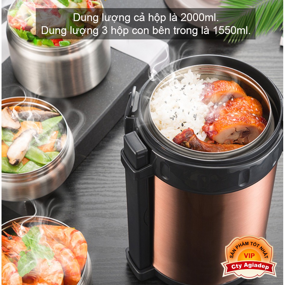 Hộp cơm giữ ấm văn phòng inox 3 tầng Chất lượng cao Befly  Siêu xịn