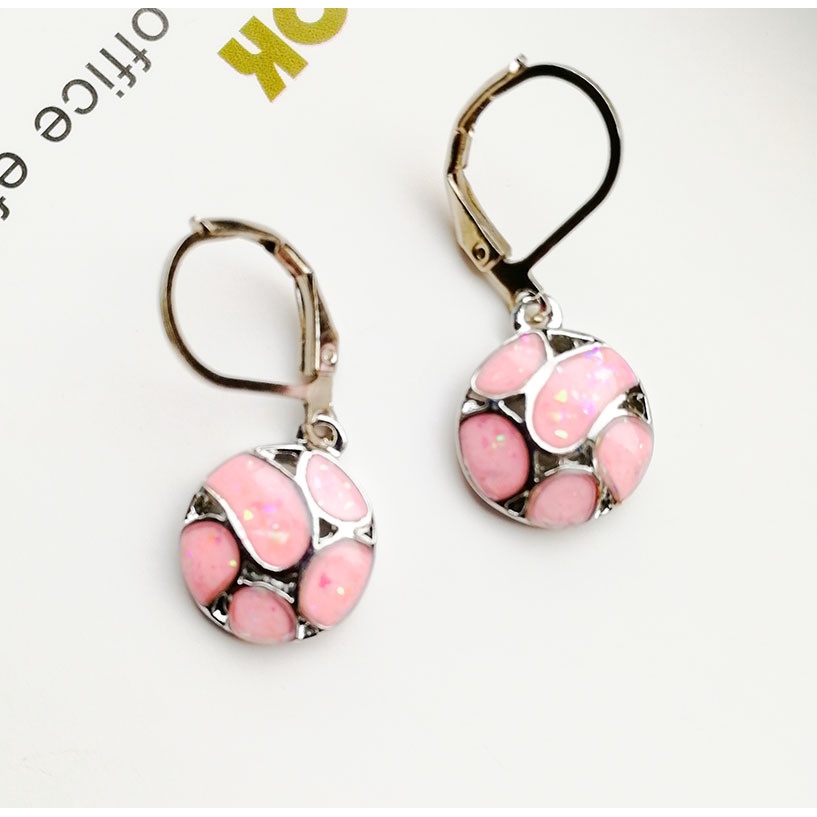 Bông Tai Mạ Bạc 925 Hình Giọt Nước Đính Đá Opal Lửa Tinh Tế Cho Nữ