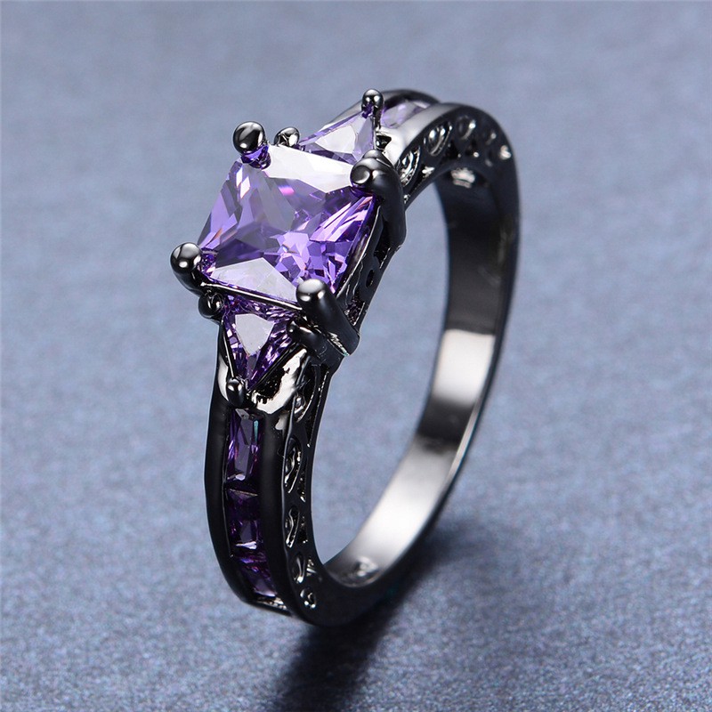 Aifei Jewellery Women Ring Mosaic Diamond 925 Sterling Silver 18K Black Gold Plating R548
