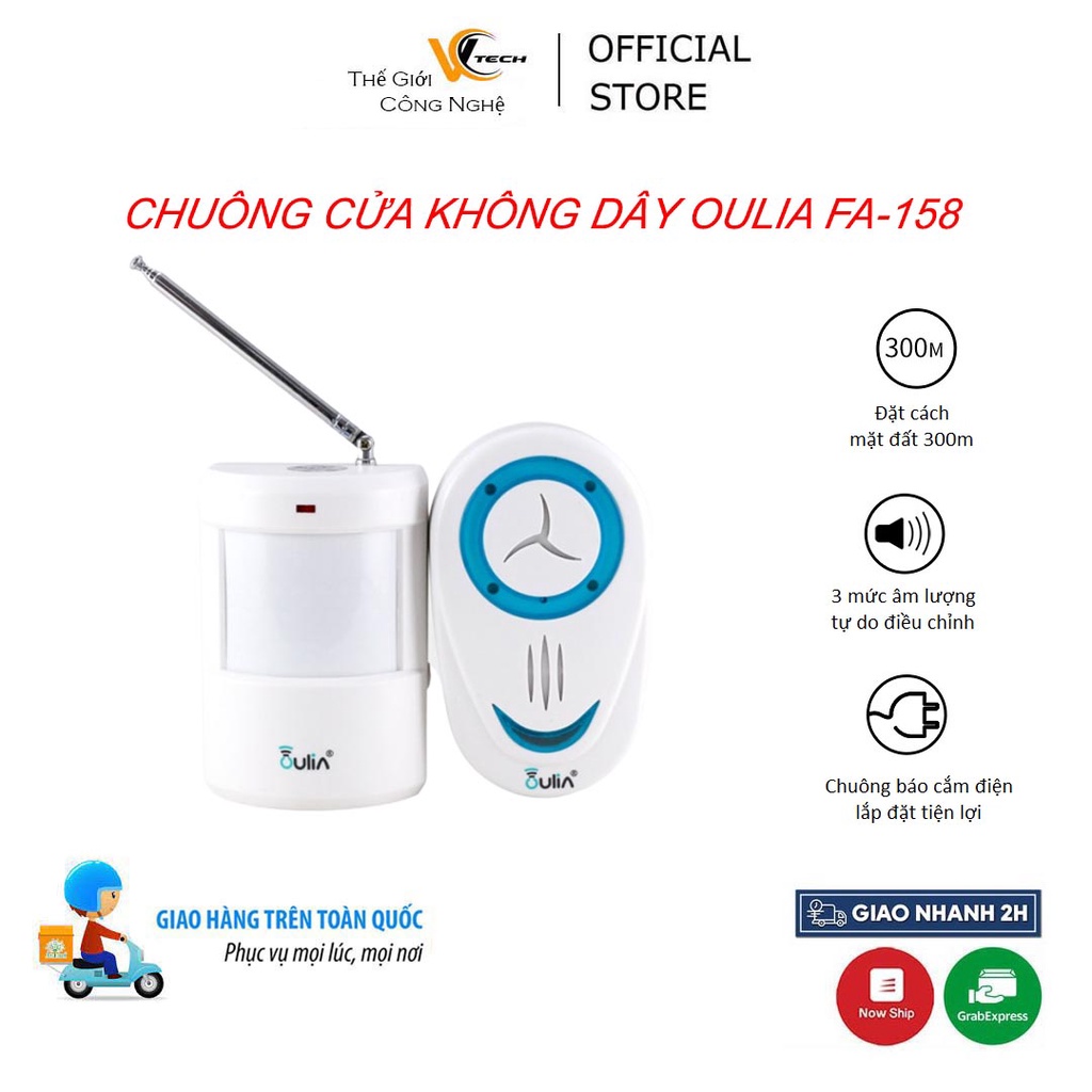 Chuông cửa OULIA FA-158 Không dây, Chuông báo khách cảm ứng hồng ngoại, báo động chống trộm