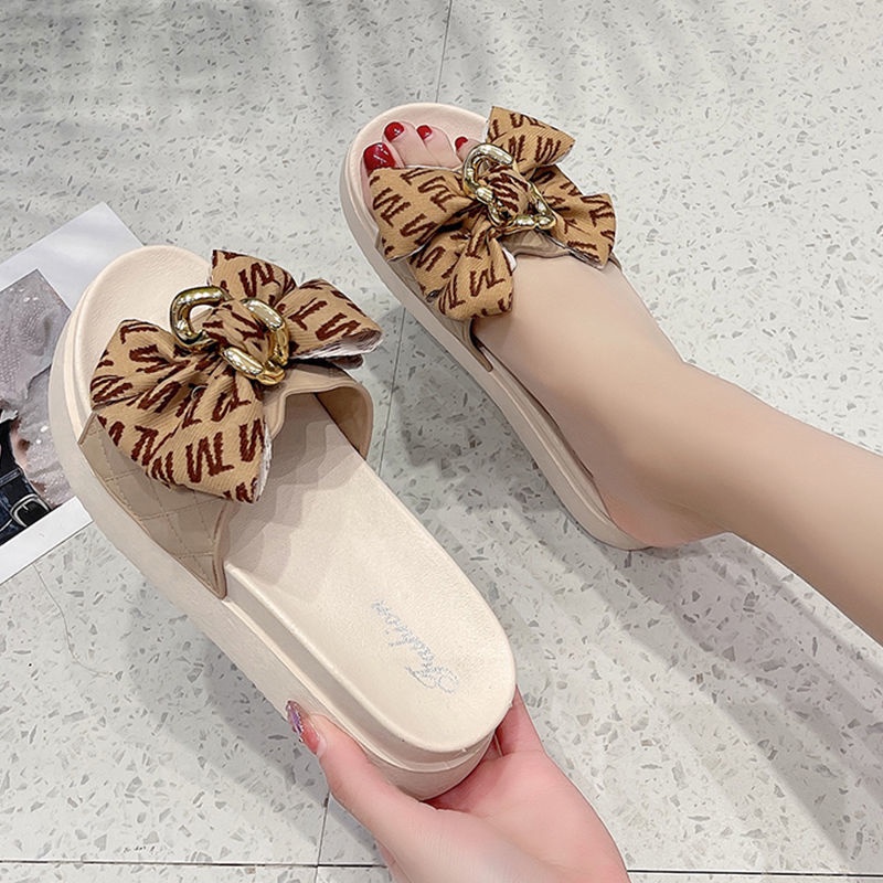 Dép Đế Xuồng Dày Dặn Đính Nơ Thời Trang Mùa Hè Mới Dễ Phối Đồ
