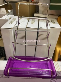 Giá úp vung inox 304 (khay hứng nước màu tím)