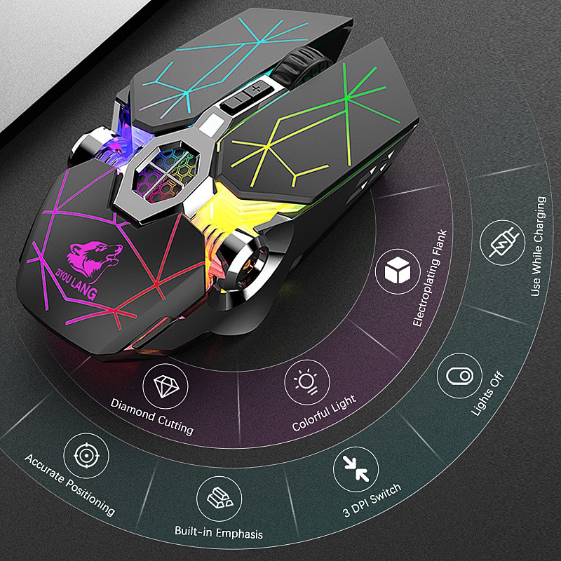 Chuột chuyên Game không dây pin sạc ZIYOU LANG X13 - Led 7 màu tự chuyển (4 màu tùy chọn)