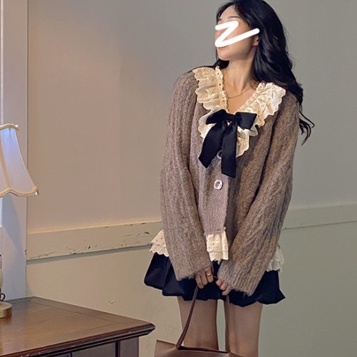 Bộ Áo Khoác / Chân Váy Đơn Phối Ren Dáng Rộng Thời Trang Thu Đông Mới Cho Nữ