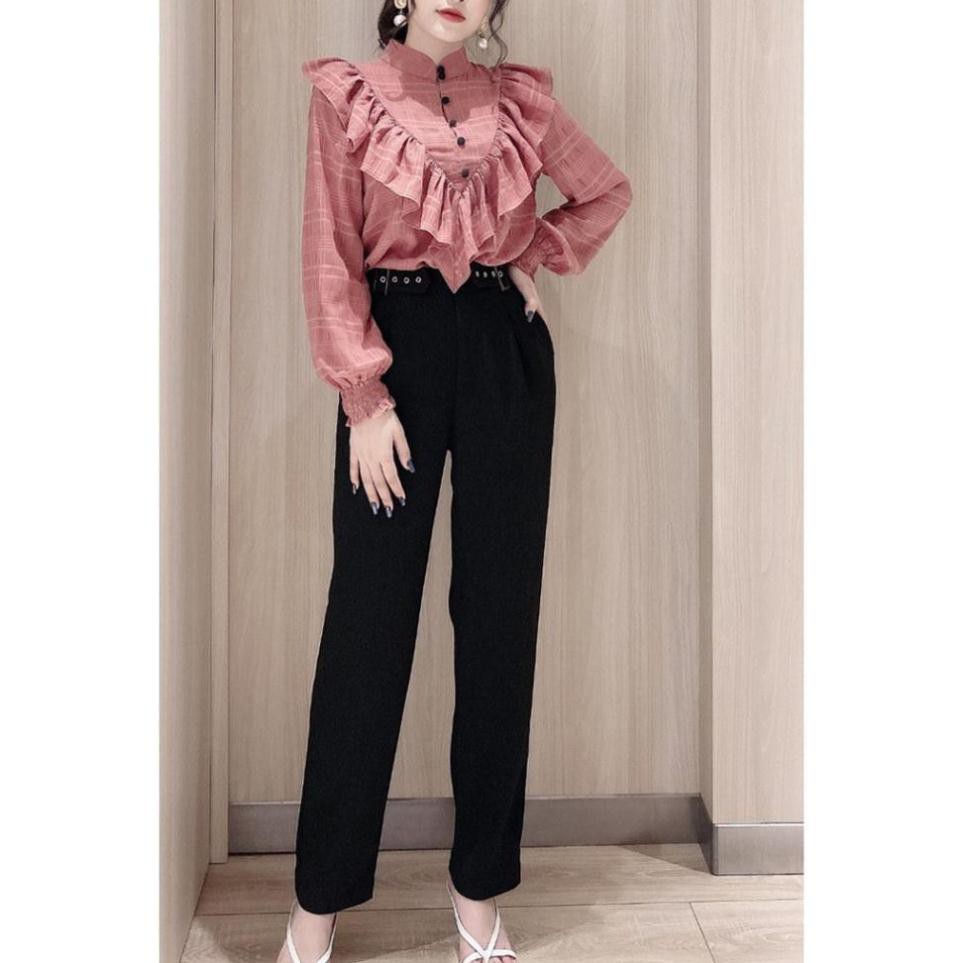 Áo sơ mi nữ dài tay cổ cao viền bèo - 20Again-ASA0677