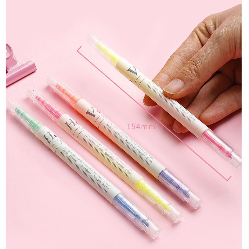 Set 3/6 bút highlight đánh dấu 2 đầu, bút nhớ Pastel nhiều màu HI02