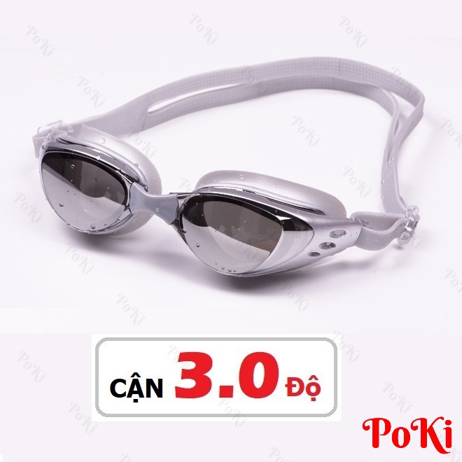 Kính bơi CẬN 3.0 độ 6200, tráng GƯƠNG, chống UV, chống HẤP HƠI, thời trang cao cấp - POKI