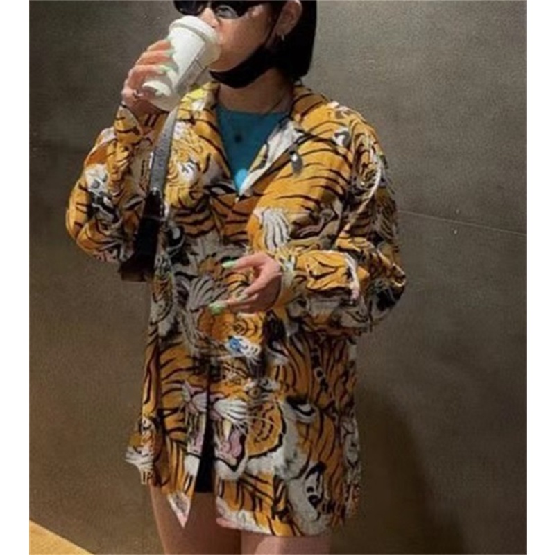 Bán Chạy Nhất Áo Sơ Mi Unisex Tay Dài In Hình Hổ Kích Thước Lớn WACKO MARIA Cho Nam Và Nữ