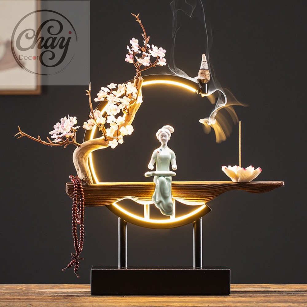 Đèn Thác Trầm Sen Trắng Thập Lý Đào Hoa Trang Trí Phòng Làm Việc Phòng Ngủ Phong Thủy - Chay Decor