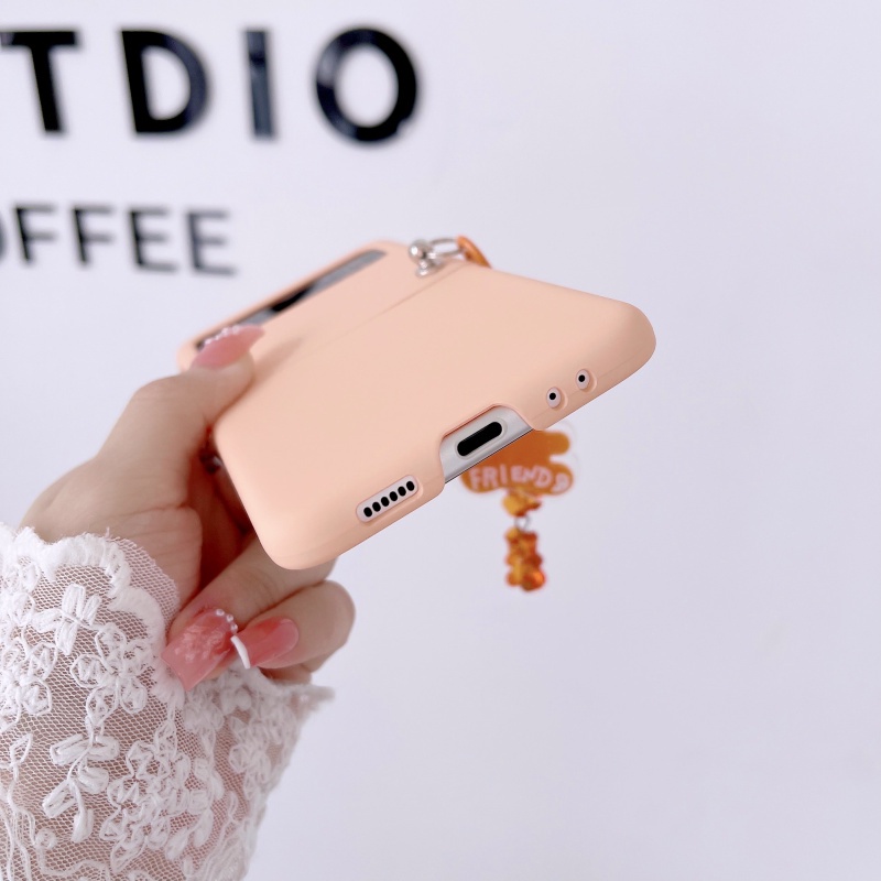 Bao Da Điện Thoại Nắp Lật Kèm Móc Khóa Hình Gấu Màu Macaron Cho Samsung Galaxy Z Flip 3 Flip 3
