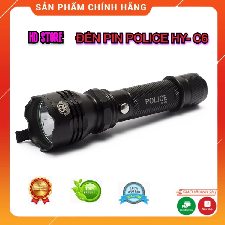Đèn Pin LED Siêu Sáng Mini Cầm Tay Police HY-C6 H2Pro Cao Cấp- Pin Sạc 2300mah- Chiếu Xa 300m, Chống Nước- 3 Chế Độ Sáng