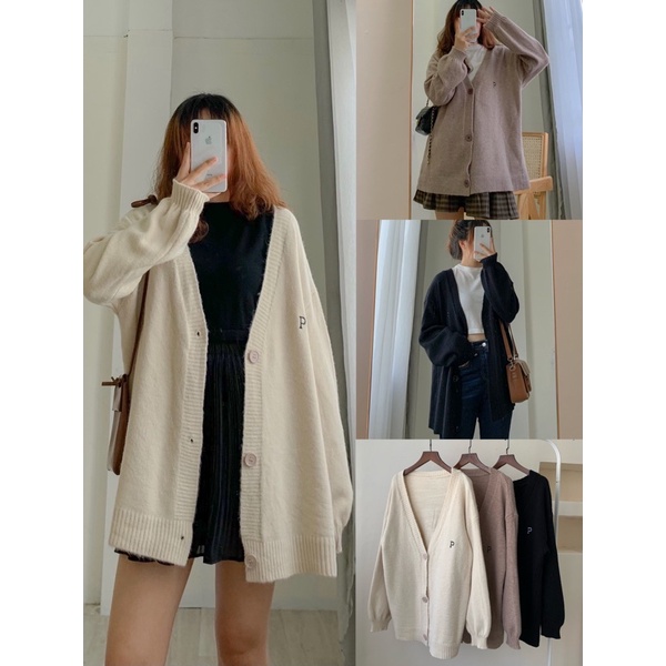 Áo cardigan len cúc dọc thêu chữ P