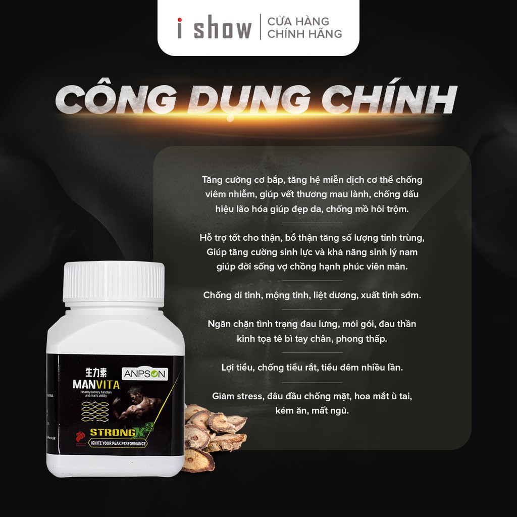 [Tặng Kèm 2 Mặt Nạ Nha Đam] Thực Phẩm Chức Năng ISHOW Tăng Cường Sinh Lực NAM MANVITA Nhập Khẩu Trực Tiếp Tại Singapore