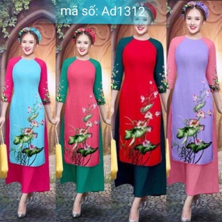 (Có 3XL) Set Áo Dài Cách Tân hoạ tiết hoa sen kèm quần ống rộng