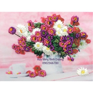 Tranh thêu ruy băng 50x40cm