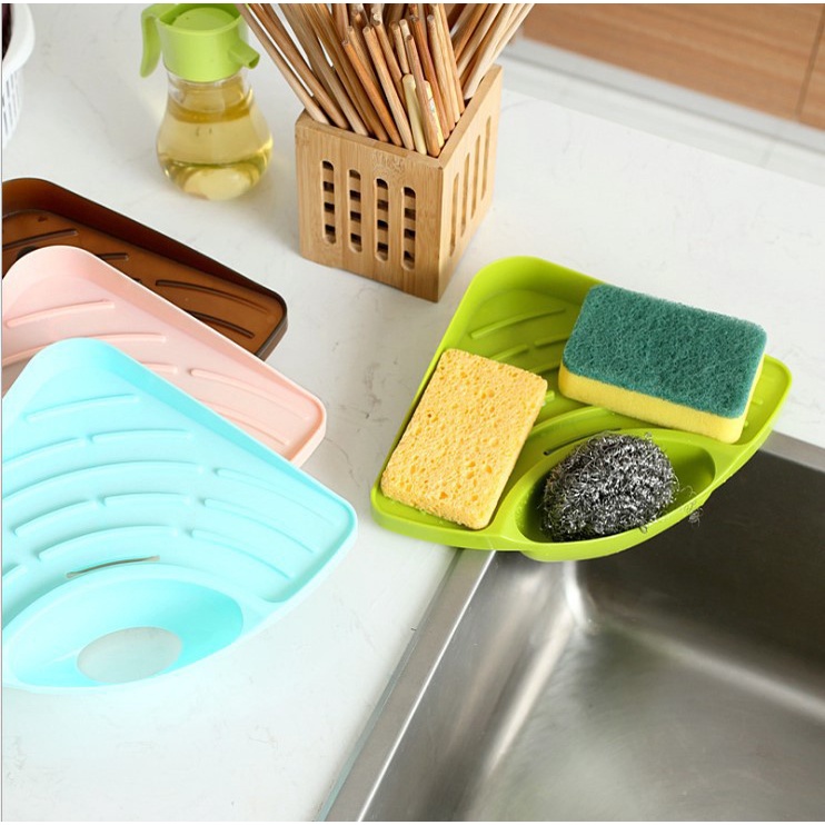 Giá để đồ chậu rửa bát đa năng hình tam giác miếng xốp rửa bát
