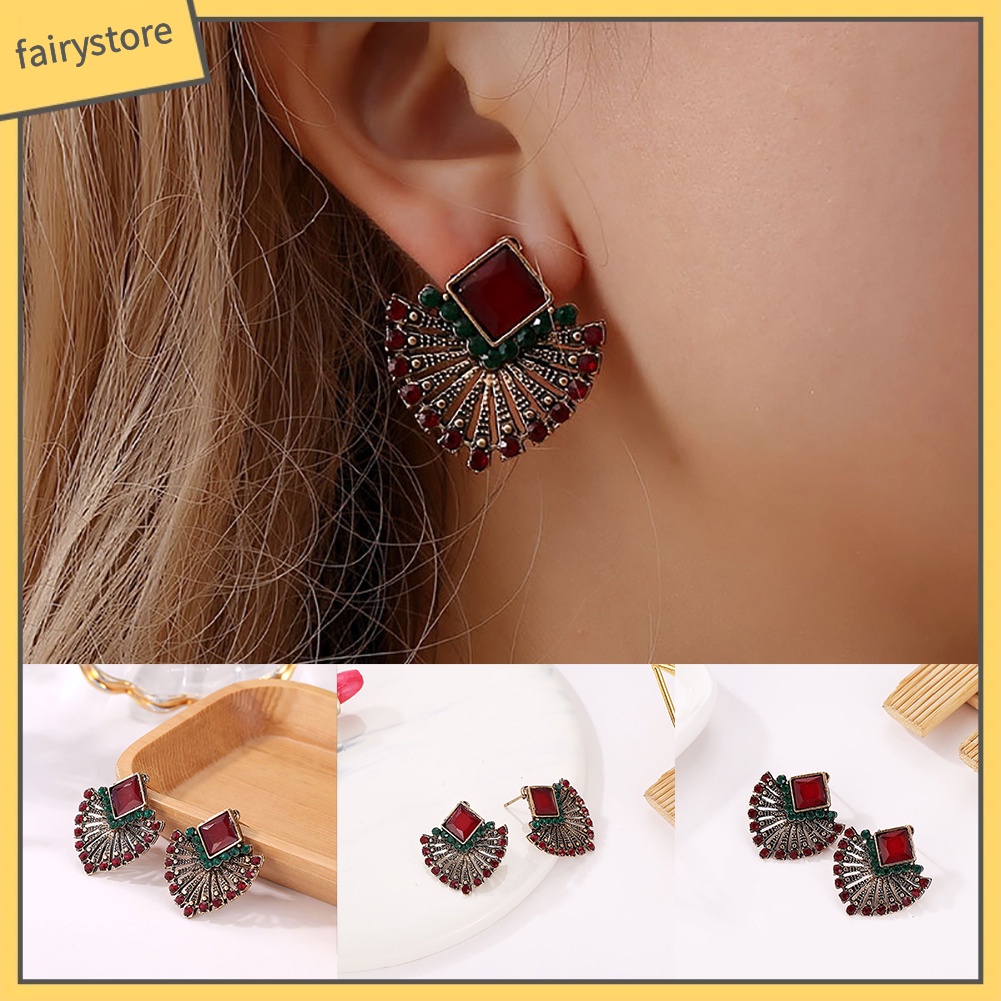 Khuyên Tai Hình Quạt Đính Đá Phong Cách Bohemian Thanh Lịch Dành Cho Nữ