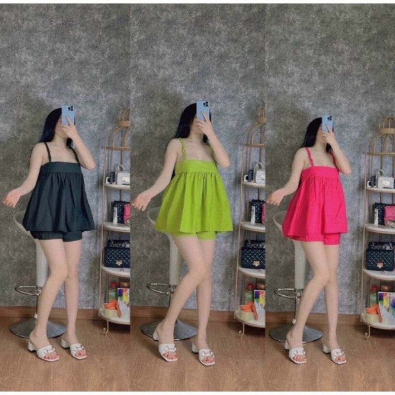 Sét bộ áo 2 dây bính + quần chất vải Kate lụa dày dặn, mềm mại siu đẹp