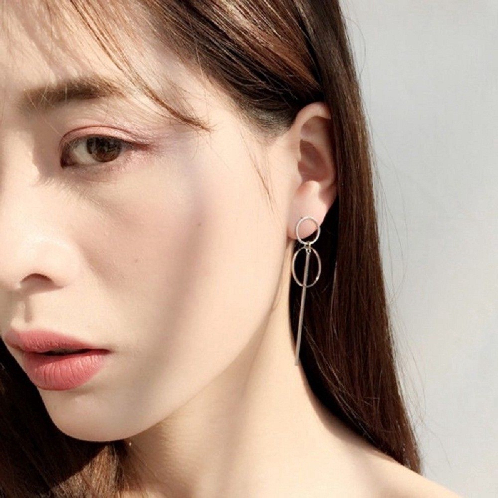 Bông tai dáng dài phối hai hình tròn thời trang cá tính cho nữ