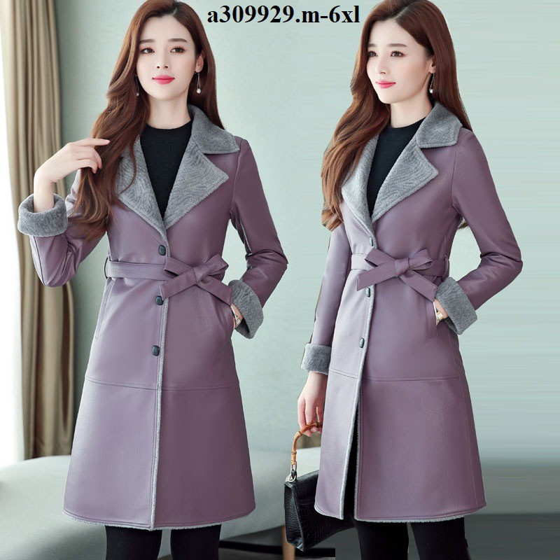 ÁO KHOÁC DA NỮ DÁNG DÀI CỔ VEST CAO CẤP LÓT LÔNG CỪU MỀM MỊN