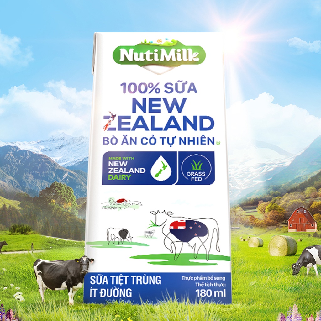 Thùng 48 hộp Sữa New Zealand ít đường Nutimilk Bò ăn cỏ tự nhiên