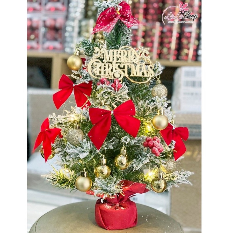 [HỎA TỐC] Cây thông mini trang trí noel Lala phủ tuyết có trang trí kèm đèn led siêu đẹp loại nhỏ 38cm-60cm để bàn