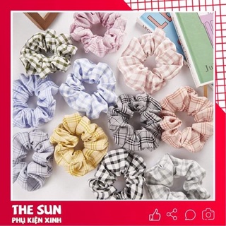 Dây buộc cột tóc srunchies kẻ caro THESUN thời trang xinh dành cho nữ