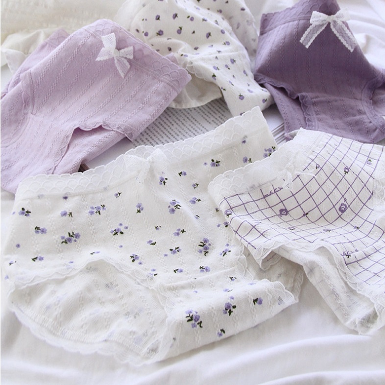 Quần lót nữ dễ thương chất liệu cotton thấm hút mồ hôi khử mùi đặc biệt tím họa tiết xinh xắn Missie Q09