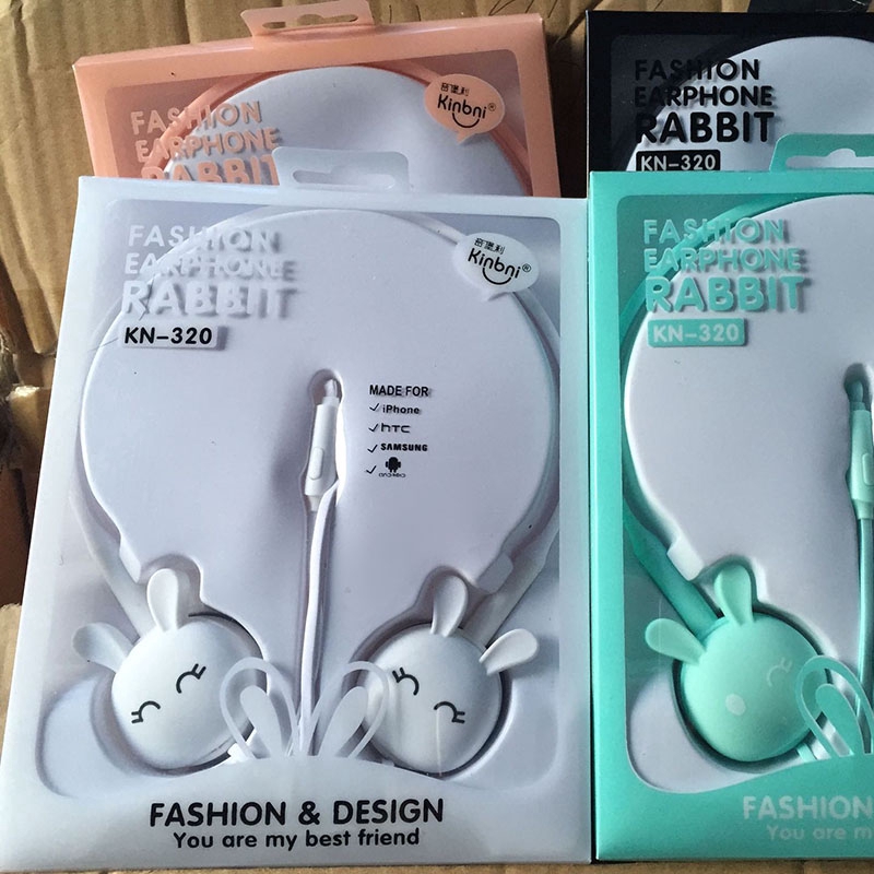 Tai nghe chụp tai có dây giắc cắm 3.5mm trang trí hình chú thỏ màu sắc ngọt ngào đáng yêu dành cho nữ