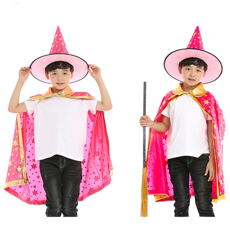 Set 2 Món Đồ Hóa Trang Phù Thủy Gồm Nón + Áo Choàng Hóa Trang Halloween Cho Bé