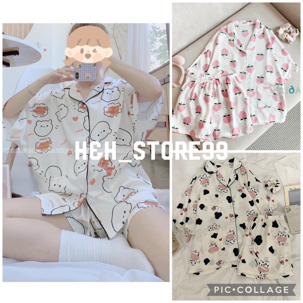 Bộ Ngủ Pijama cộc tay mặc nhà chất kate Hoạt Hình Ulzzang 👘set mặc nhà nữ cộc tay nhiều màu 👘 freeship👘 sale