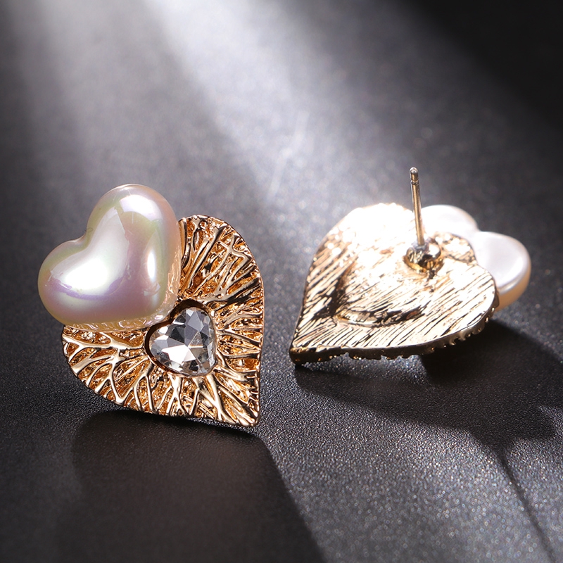 Khuyên Tai Trái Tim Mạ Bạc 925 Đính Hạt Giả Ngọc Trai