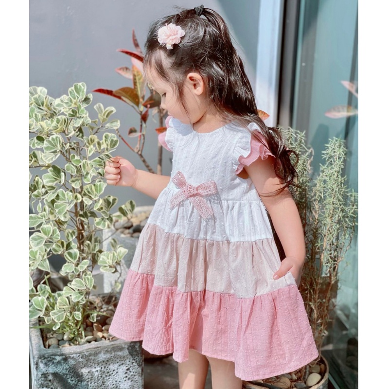 Váy trẻ em, đầm bé gái Lenco dáng xòe 3 tầng đổ màu tông hồng xinh xắn cho bé đi học đi chơi ZG Boutique size 8 đến 10kg