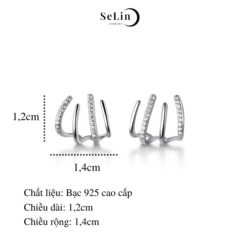 Khuyên tai nữ bạc 925 cá tính đính đá cao cấp dáng ôm kiểu cách Hàn Quốc SELIN JEWELRY - 0040