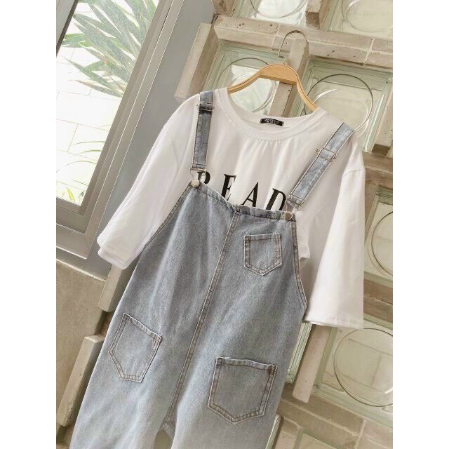 Quần yếm jean dài rách gối kiểu quần yếm ống suông đứng thời trang teen KKShopFashion
