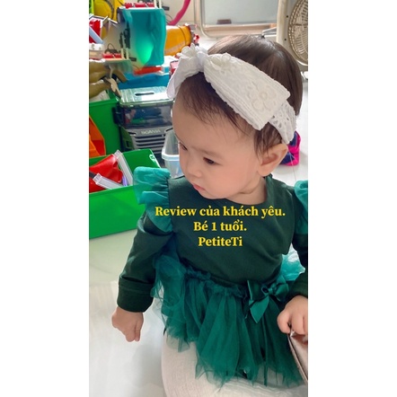 Mẫu băng đô Vintage nơ dài chất ren thêu mềm cho da bé - Kết hoa thêu- Turban, Bờm - Cho bé từ 0 tháng tuổi.