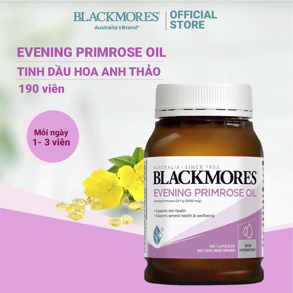 Tinh Dầu Hoa Anh Thảo Evening Primrose Oil Blackmores Úc 190 Viên, Hỗ Trợ Cân Bằng Nội Tiết Tố, Làm Đẹp Da Chống Lão Hóa