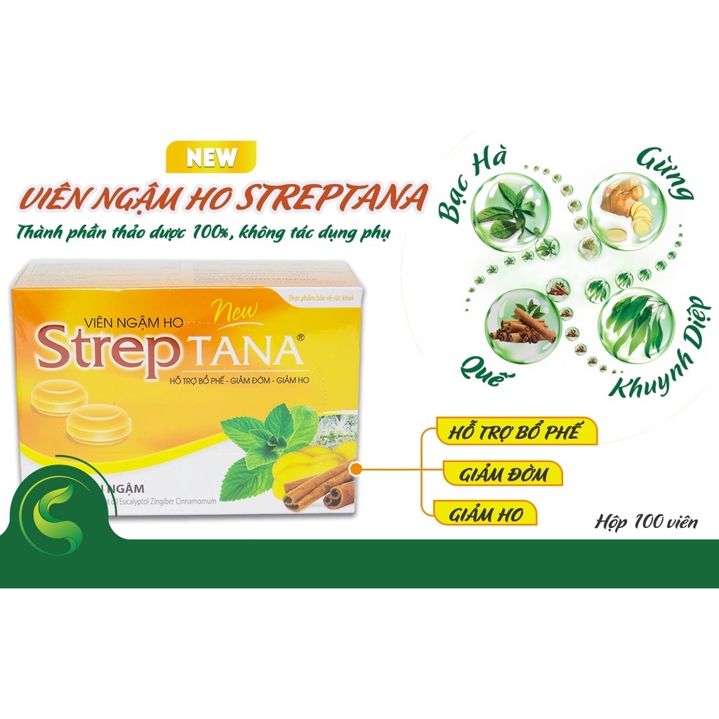 Kẹo ngậm ho - Viên ngậm ho Streptana  nguồn gốc thảo dược, giảm ho, đa