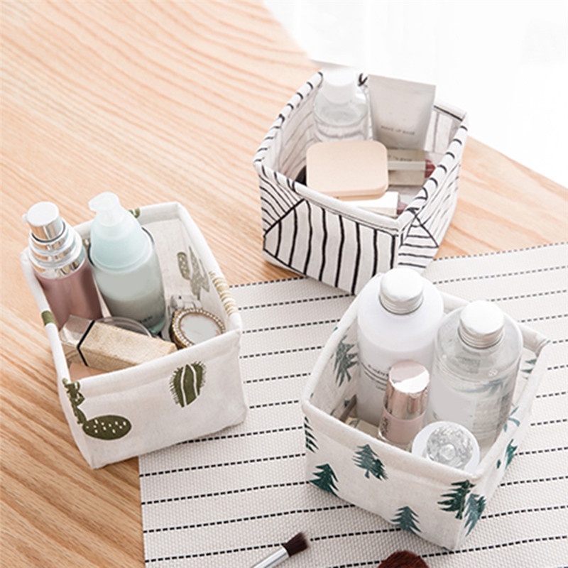 Hộp Đựng Đồ Dùng Bằng Cotton Lanh Mini In Họa Tiết Hoạt Hình Dễ Thương Tiện Dụng Cho Văn Phòng