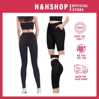 Quần legging nâng mông, quần legging lửng đùi ngố nữ màu đen mặc nhà, quần tập gym co dãn 4 chiều - H&HShop