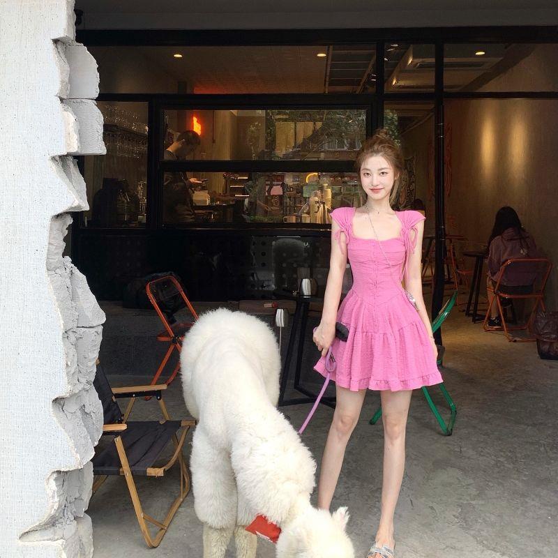 Đầm Dáng Chữ a Cổ Vuông Thiết Kế Cột Dây Phong Cách Mới Mùa Hè 2022