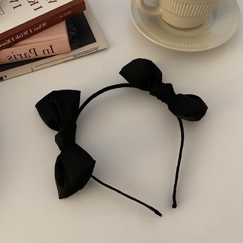 Bờm tóc đính chiếc nơ 2 bên màu đen cute BT536