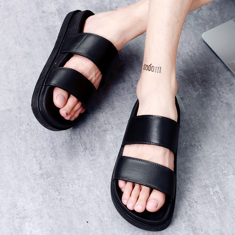 Dép nữ sandal 2 quai ngang nữ đế bệt đi mưa hàn quốc đẹp thời trang sành điệu màu đen đủ size dongho