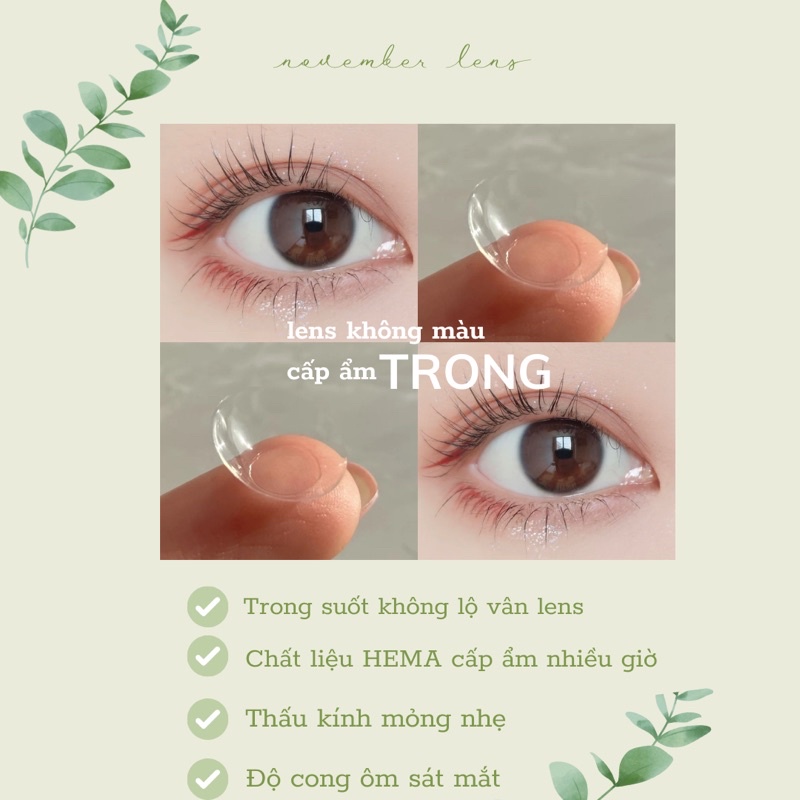 Kính áp tròng Hàn Quốc TRONG SUỐT không màu cấp ẩm mỏng nhẹ