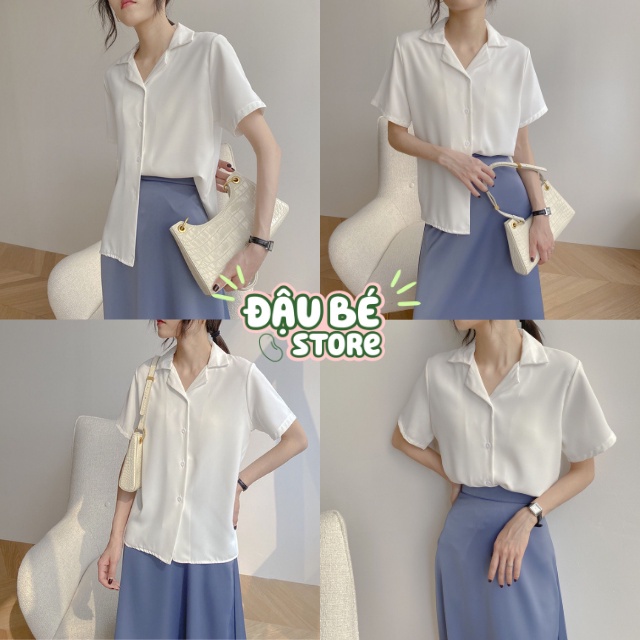 Áo Sơ Mi Voan Cộc Tay Nữ Ulzzang Xinh Xắn - Áo Sơ Mi Ngắn Tay Màu Trơn Form Rộng Phong Cách Hàn Quốc - Daube - A129