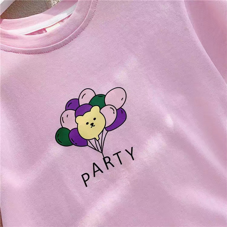 Đầm Thun Cotton Dáng Dài Rộng Họa Tiết Gấu Đồ Chơi Đáng Yêu Dành Cho Bé Gái 1-8 Tuổi