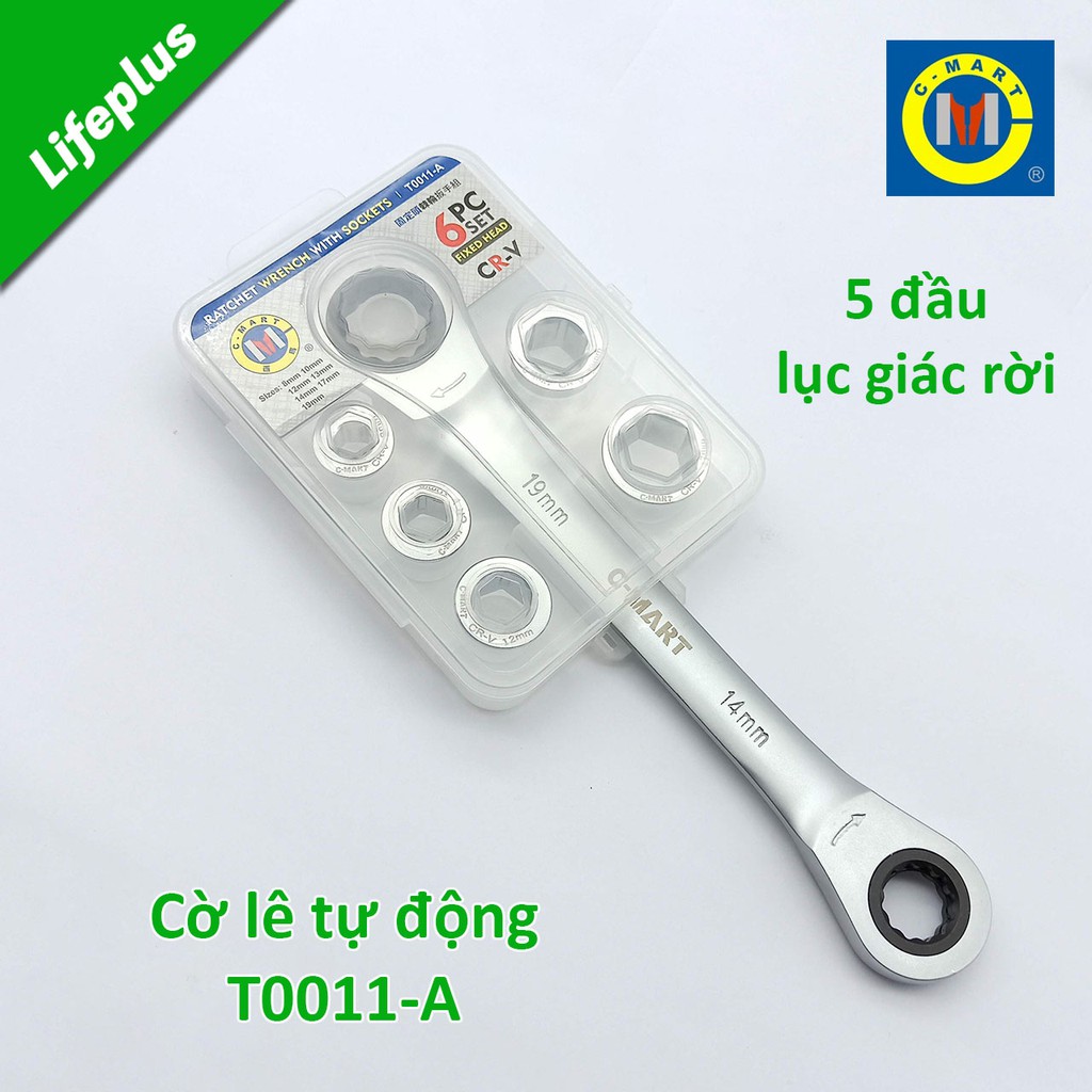 Bộ cờ lê 2 đầu vòng tự động kèm 5 đầu lục giác rời C-mart T0011-A 8-19mm