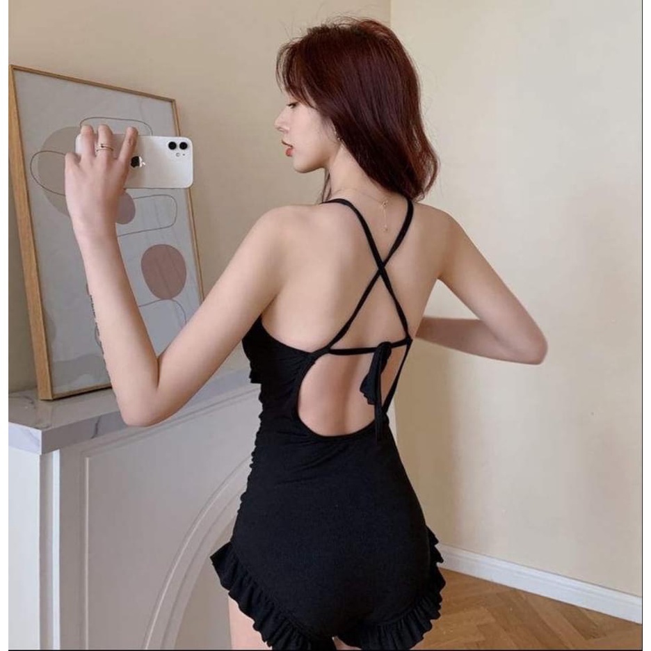 Đồ bơi nữ hai dây liền thân kín đáo bèo ngực bikini đi biển HATI