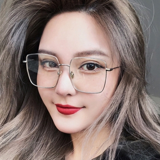Mắt Kính Gọng Vuông Lớn Bằng Kim Loại Trong Suốt Phong Cách Retro Thời Trang Cho Nữ