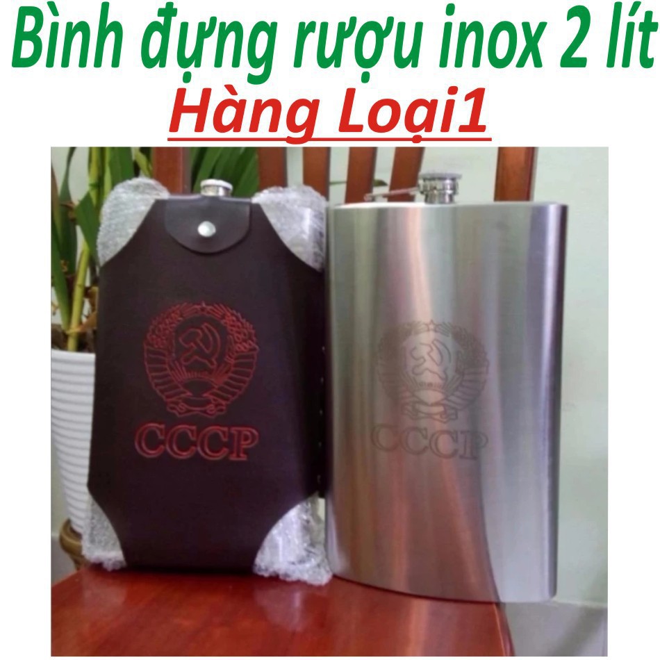 Bình Đựng Rượu Inox CCCP - 64oz-Loại 2 Lít ( hàng Chất Lượng Loại 1) + Tặng Bao da [PD]